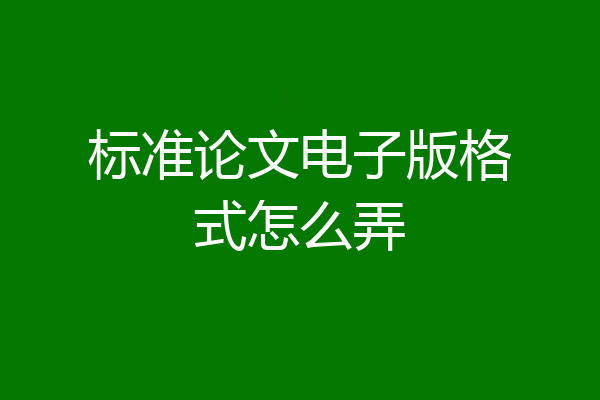标准论文电子版格式怎么弄