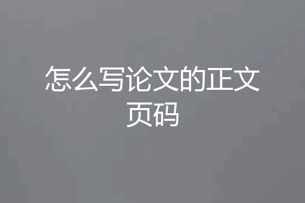 怎么写论文的正文页码