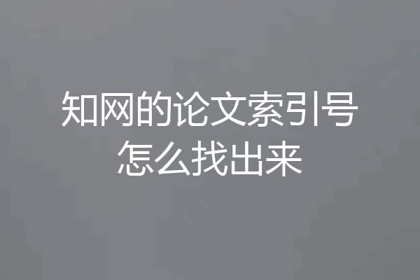 知网的论文索引号怎么找出来