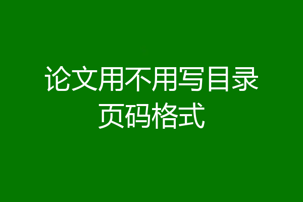 论文用不用写目录页码格式