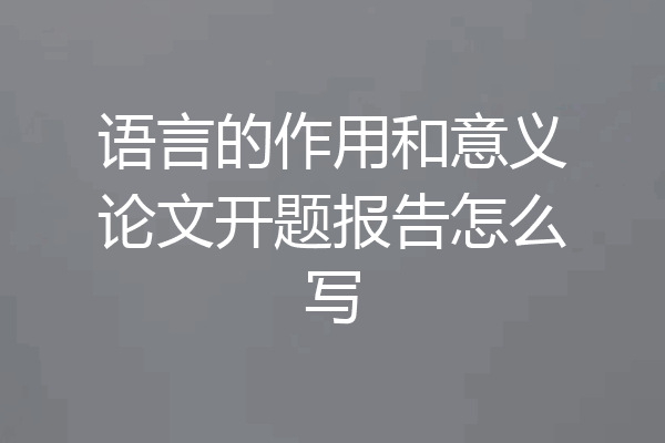 语言的作用和意义论文开题报告怎么写