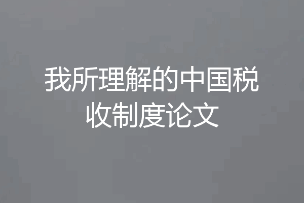 我所理解的中国税收制度论文