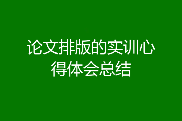 论文排版的实训心得体会总结