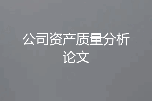 公司资产质量分析论文