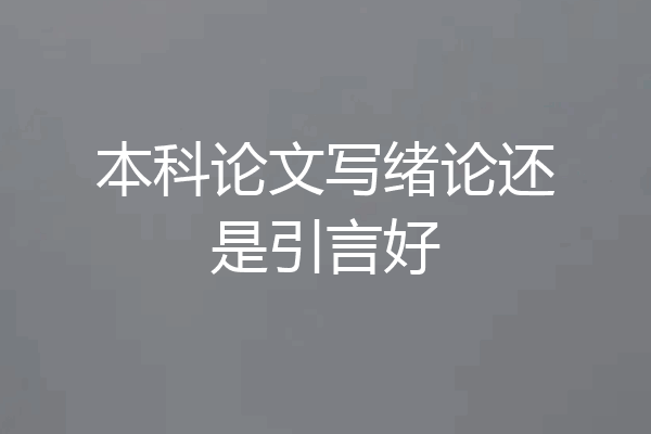 本科论文写绪论还是引言好