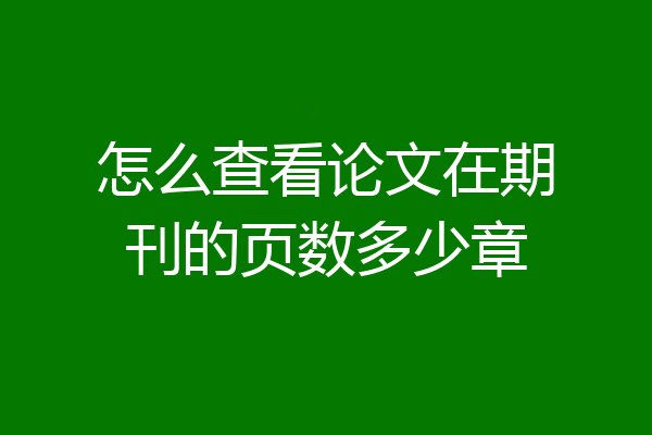 怎么查看论文在期刊的页数多少章