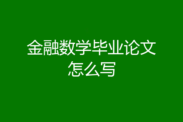 金融数学毕业论文怎么写