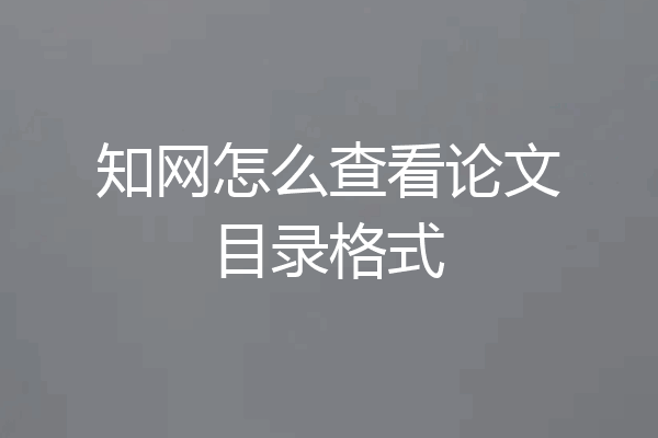 知网怎么查看论文目录格式