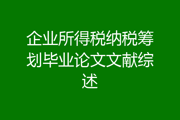 企业所得税纳税筹划毕业论文文献综述