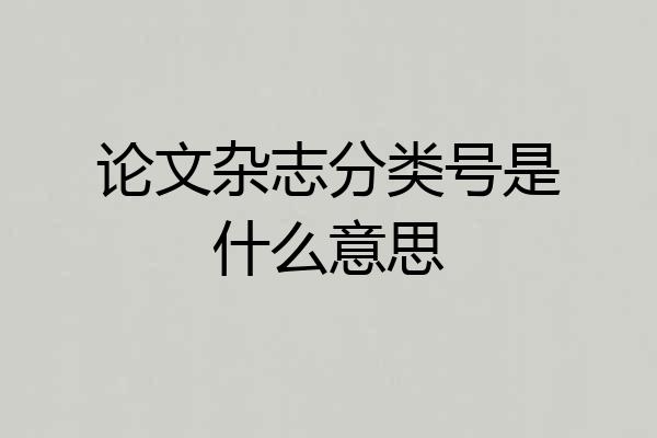 论文杂志分类号是什么意思