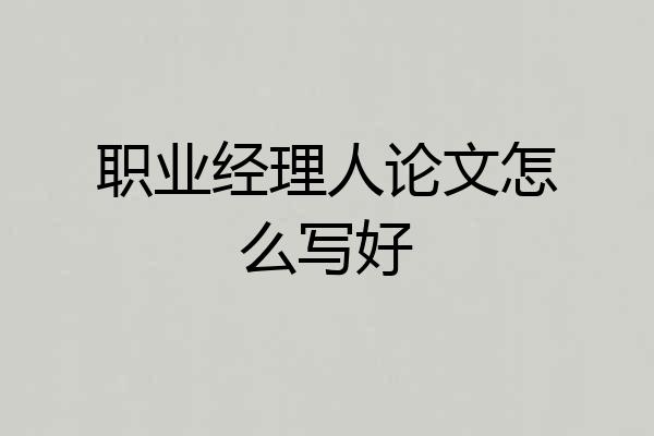 职业经理人论文怎么写好