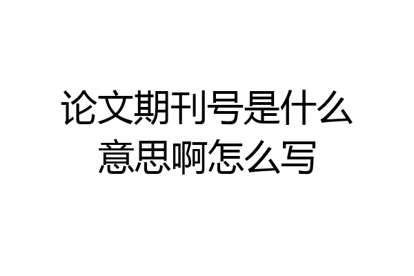 论文期刊号是什么意思啊怎么写