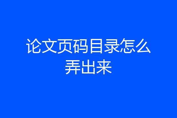 论文页码目录怎么弄出来