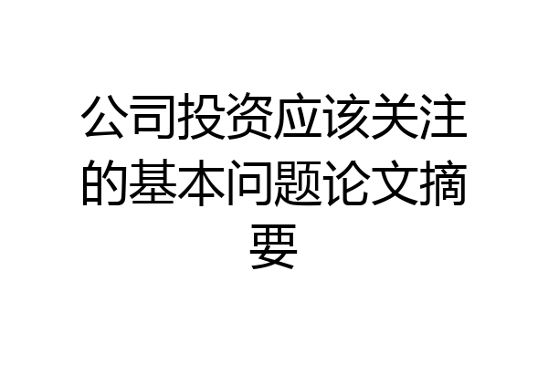 公司投资应该关注的基本问题论文摘要