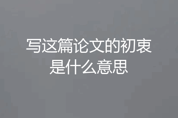写这篇论文的初衷是什么意思