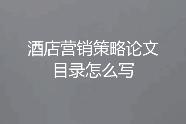 酒店营销策略论文目录怎么写