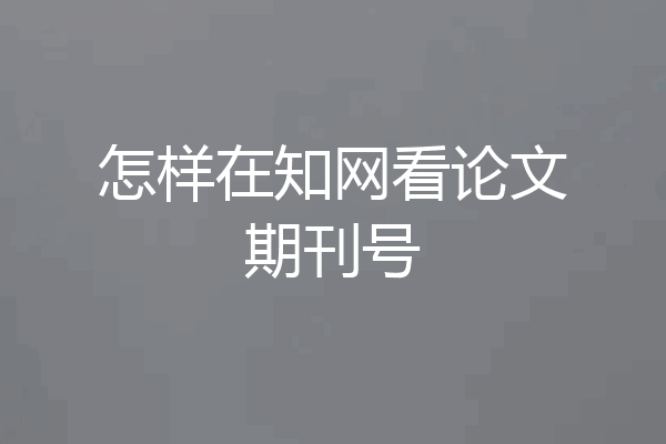 怎样在知网看论文期刊号