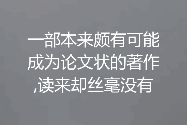 一部本来颇有可能成为论文状的著作,读来却丝毫没有