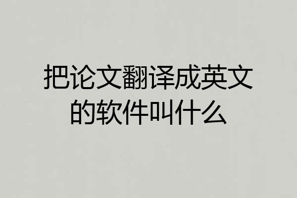 把论文翻译成英文的软件叫什么