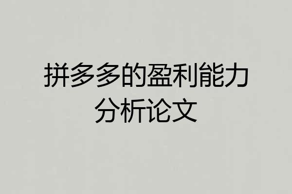 拼多多的盈利能力分析论文