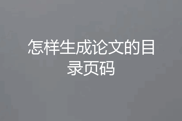 怎样生成论文的目录页码