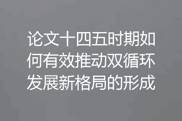 论文十四五时期如何有效推动双循环发展新格局的形成