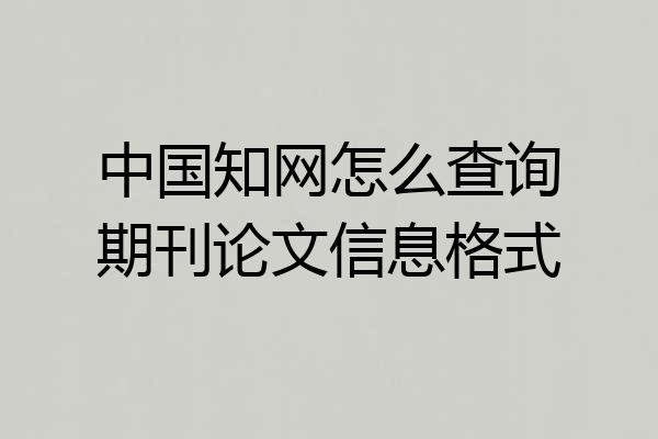 中国知网怎么查询期刊论文信息格式