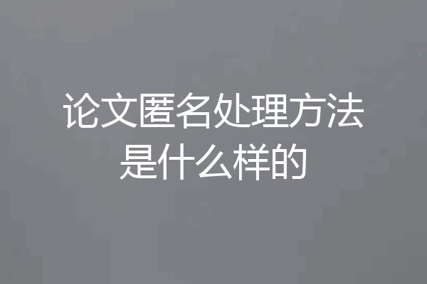 论文匿名处理方法是什么样的