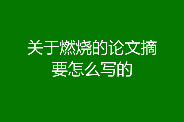 关于燃烧的论文摘要怎么写的