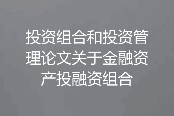 投资组合和投资管理论文关于金融资产投融资组合