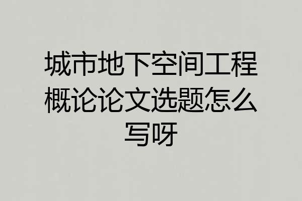 城市地下空间工程概论论文选题怎么写呀