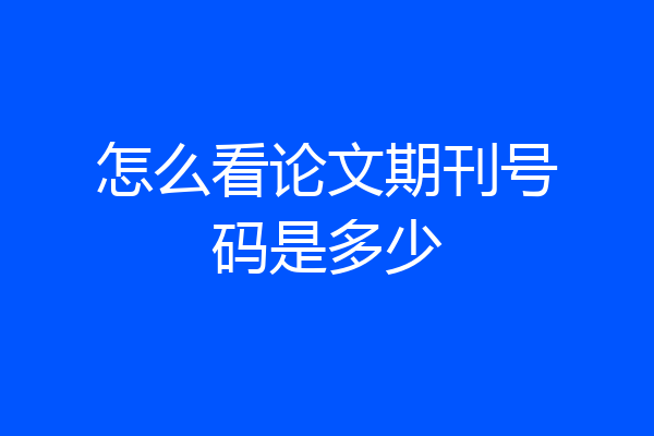 怎么看论文期刊号码是多少