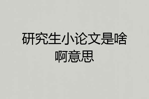 研究生小论文是啥啊意思