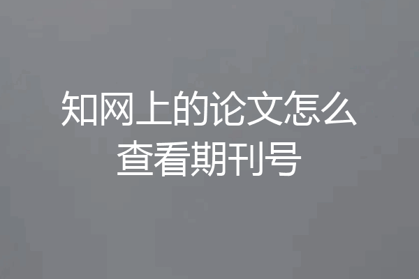 知网上的论文怎么查看期刊号