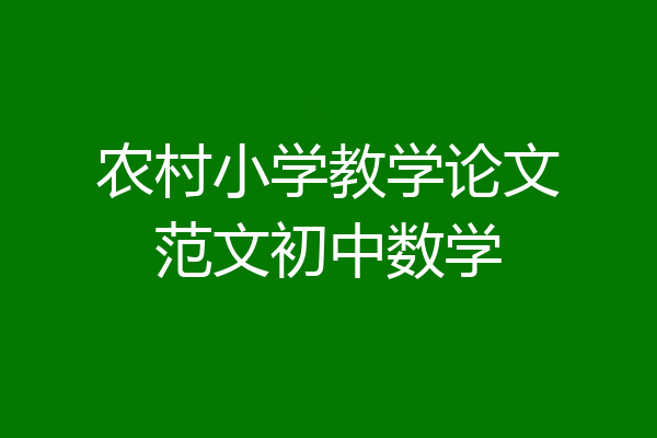 农村小学教学论文范文初中数学