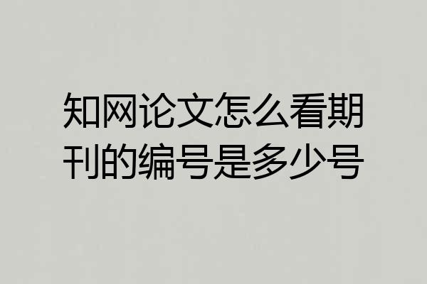 知网论文怎么看期刊的编号是多少号
