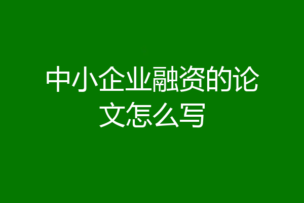 中小企业融资的论文怎么写