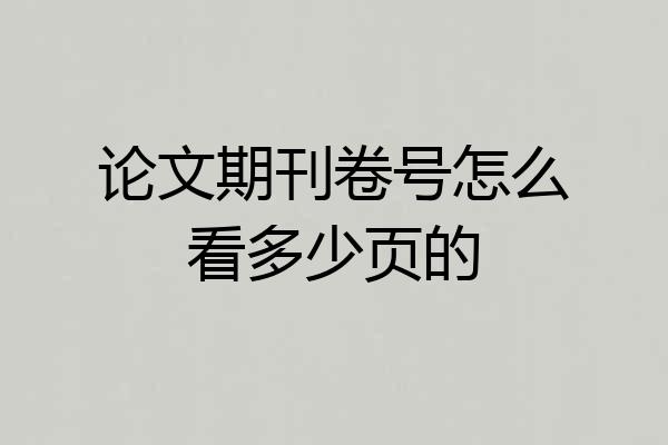 论文期刊卷号怎么看多少页的