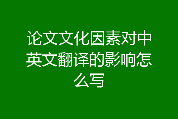 论文文化因素对中英文翻译的影响怎么写
