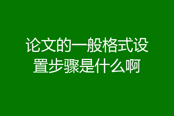 论文的一般格式设置步骤是什么啊