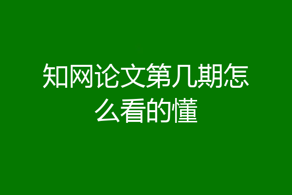 知网论文第几期怎么看的懂