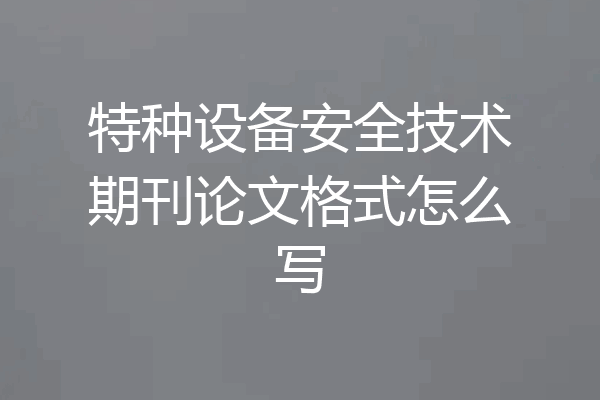 特种设备安全技术期刊论文格式怎么写