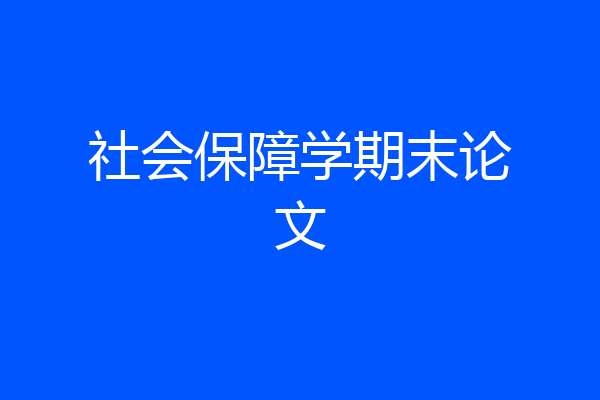 社会保障学期末论文
