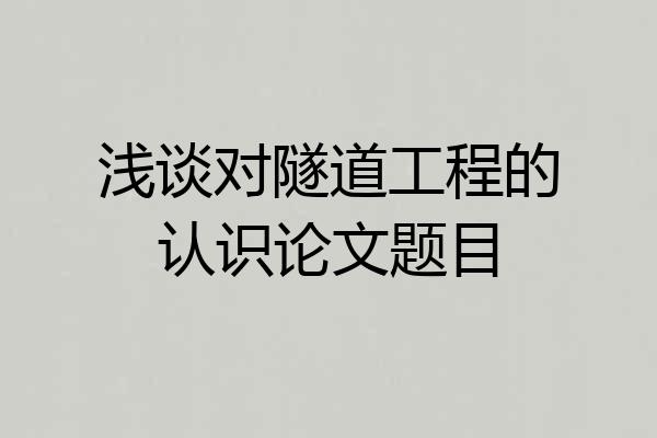 浅谈对隧道工程的认识论文题目