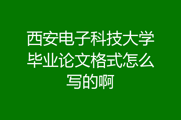 西安电子科技大学毕业论文格式怎么写的啊