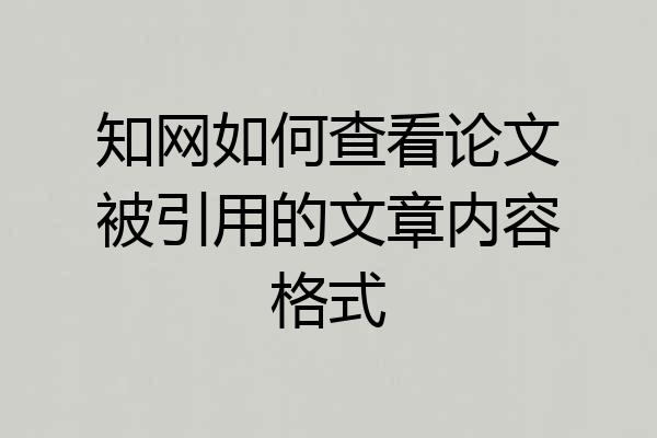 知网如何查看论文被引用的文章内容格式