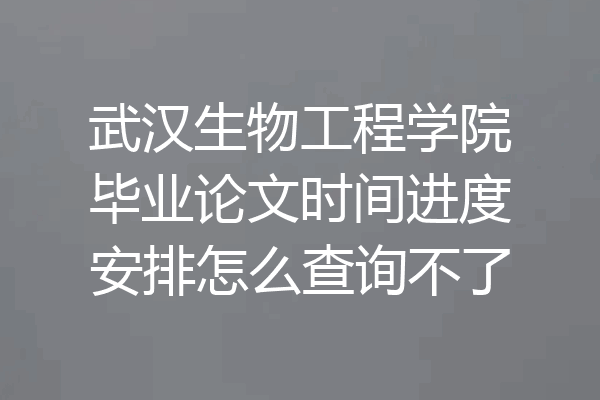 武汉生物工程学院毕业论文时间进度安排怎么查询不了
