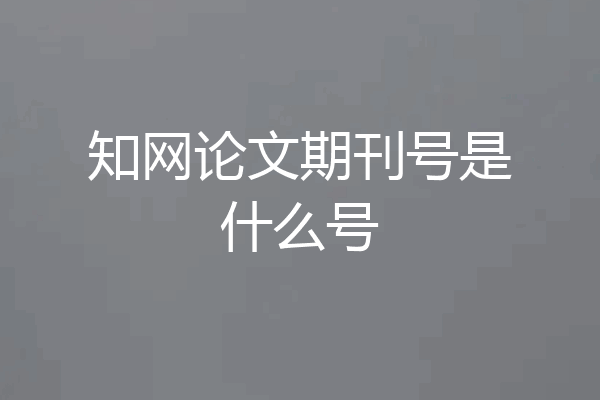 知网论文期刊号是什么号
