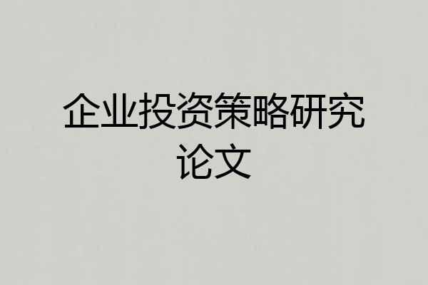 企业投资策略研究论文