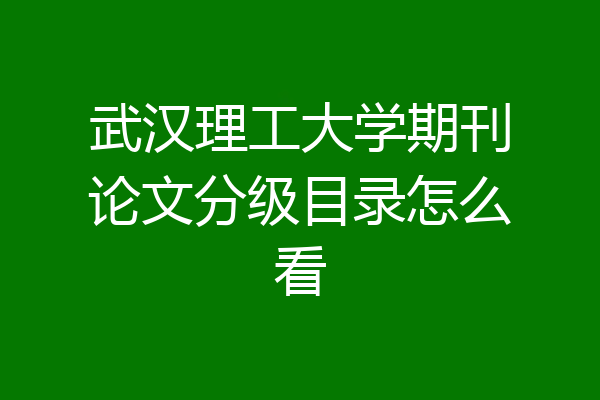 武汉理工大学期刊论文分级目录怎么看